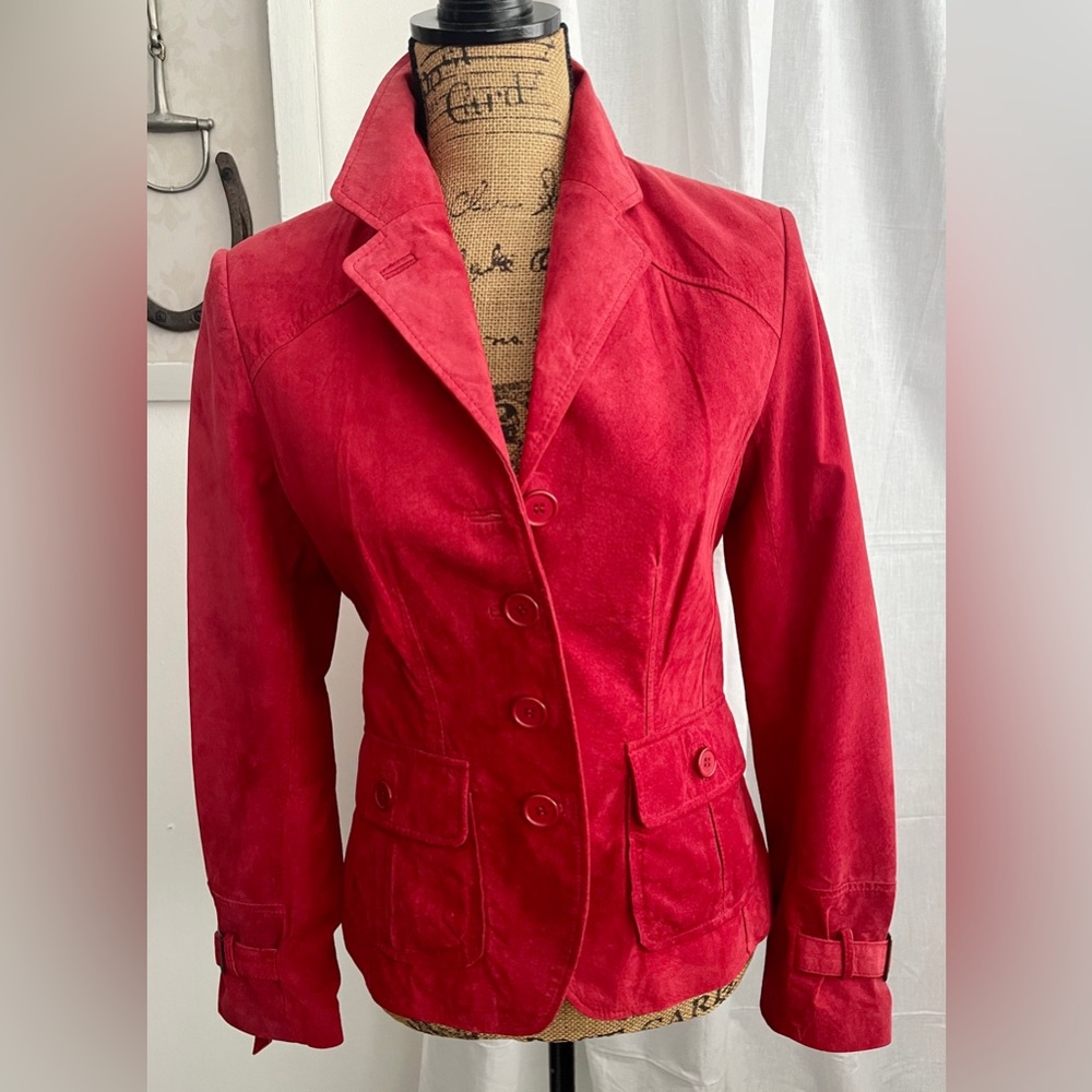 Corragio Kollections Suede Leather Blazer Jacket Cherry Tomato Red Size 2